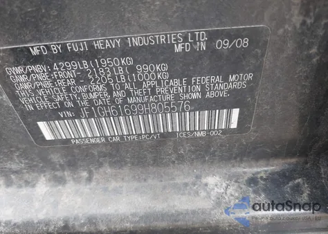 2009 Subaru Impreza 2.5I from USA, damaged, VIN JF1GH61699H805576